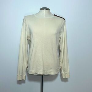 Lauren Ralph Lauren Vintage Beige Knit Top Faux Suede Shoulder Zip Size XL